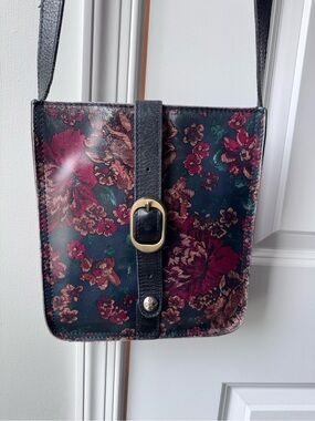 Patricia Nash Floral Crossbody in Burgundy, Teal & Black with Buckle